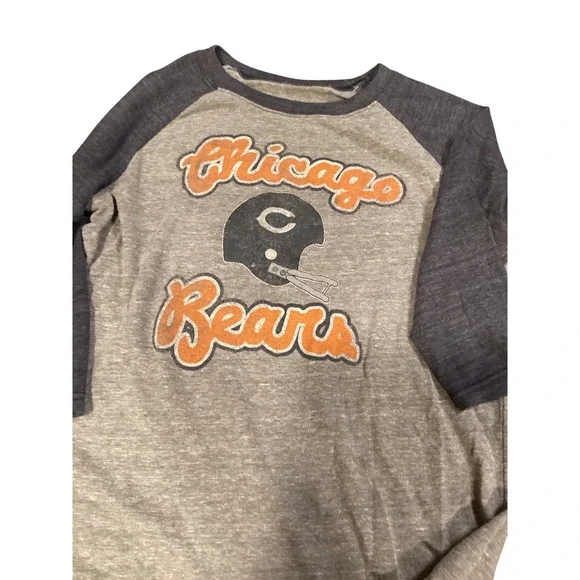 Reebok Chicago Bears Womens Raglan Shirt Gray Navy Blue 3/4 Sleeve Graphic Tee L - Picture 5 of 5